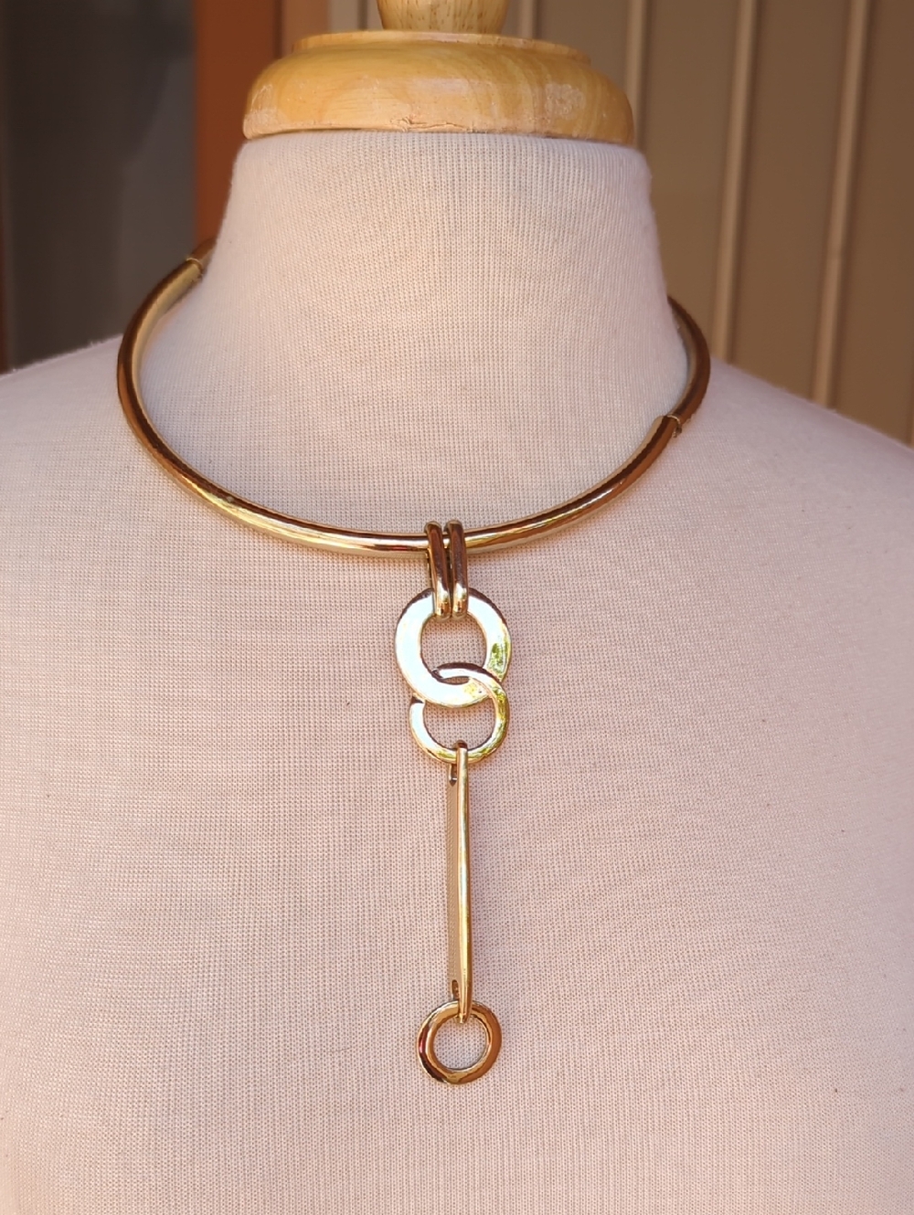 Chico's Gold Link Choker Necklace with Dangle Bar
